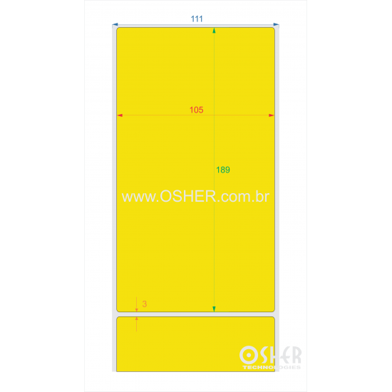 Etiqueta BOPP Branco Brilhante 105  x 189  x 1 Chap Amarelo 
