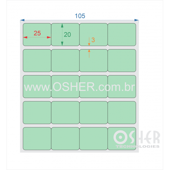Etiqueta Adesiva Couchê  25   x 20  x 4 Geminada Chap Verde Claro