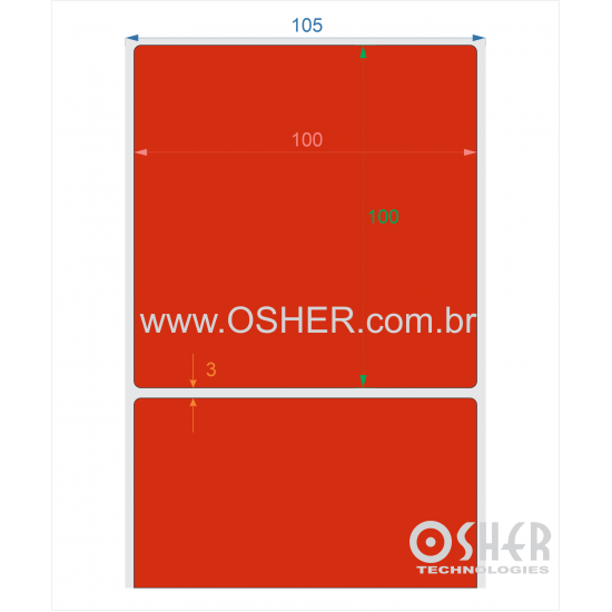 Etiqueta Adesiva Couchê 100  x 100  x 1 Chap Vermelho