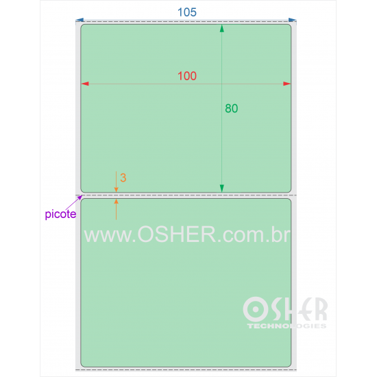Etiqueta Adesiva Couchê 100  x 80  x 1 Picote Chap Verde Claro
