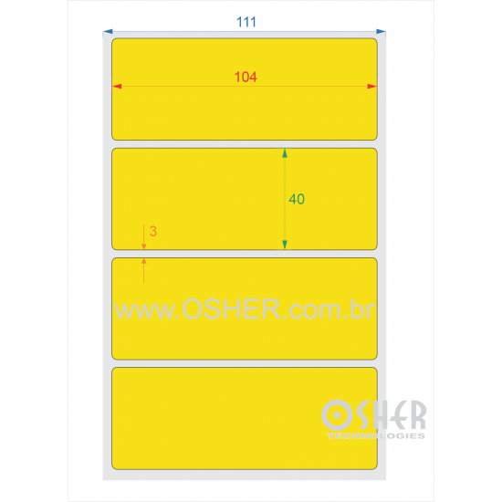 Etiqueta Adesiva Couchê 104  x 40  x 1 Chap Amarelo 