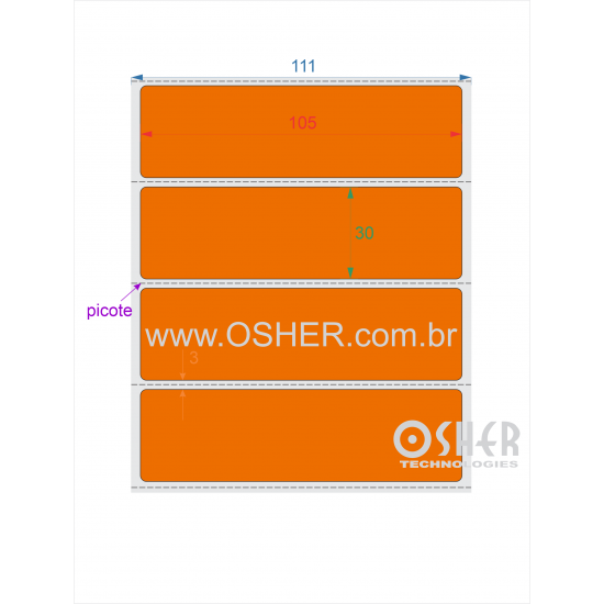 Etiqueta Adesiva Couchê 105  x 30  x 1 Picote Chap Laranja