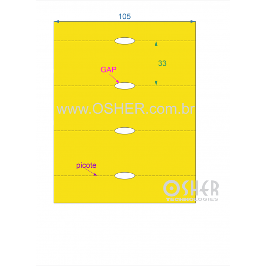 Etiqueta Adesiva Couchê 105  x 33  x 1 Sem Divisão GC SLS Chap Amarelo