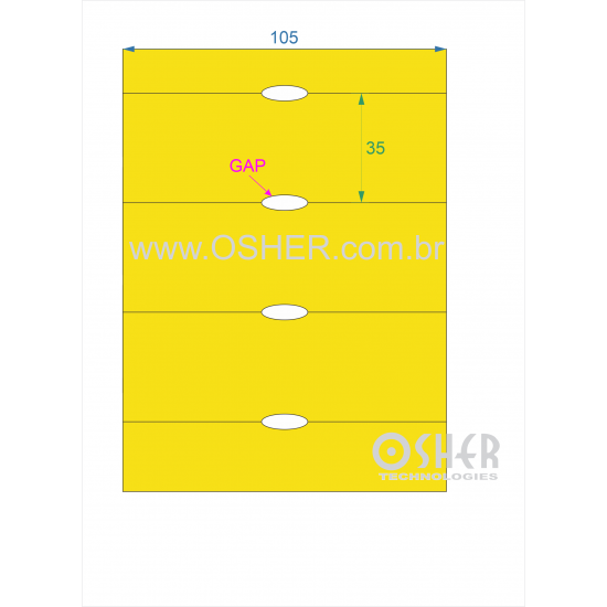 Etiqueta Adesiva Couchê 105  x 35  x 1 GC Sem Picote Chap Amarelo