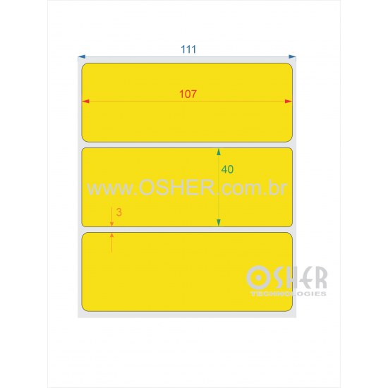 Etiqueta Adesiva Couchê 107  x 40  x 1 Chap Amarelo