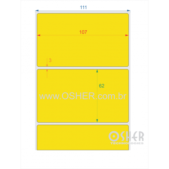 Etiqueta Adesiva Couchê 107  x 62  x 1 Chap Amarelo