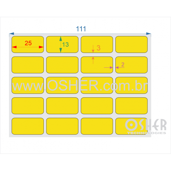 Etiqueta Adesiva Couchê 25  x 13  x 4 ESP2L Chap Amarelo
