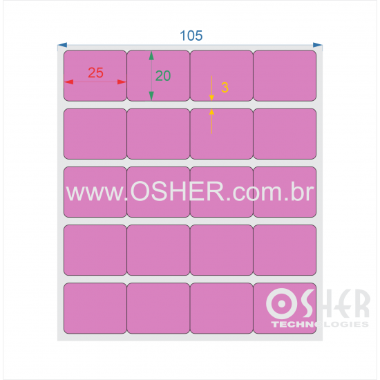 Etiqueta Adesiva Couchê 25  x 20  x 4 Geminada Chap Lilas Claro