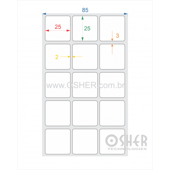 Etiqueta Adesiva Couchê 25  x 25  x 3 ESP2L L085
