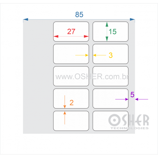 Etiqueta Adesiva Couchê 27  x 15  x 2 ESP3L ESP2H Borda Direita 5  L085