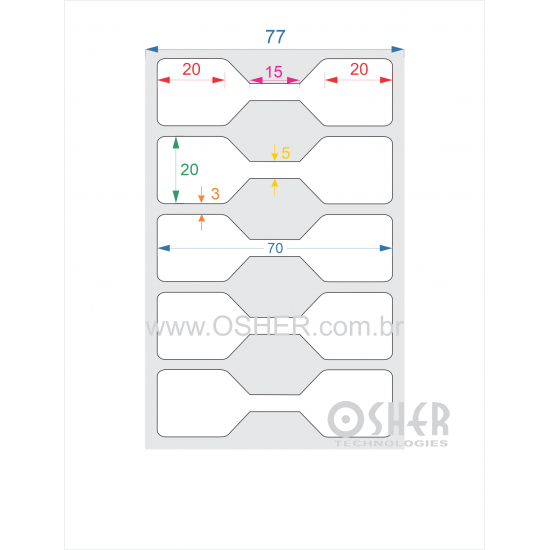 Etiqueta Adesiva BOPP Branco Brilhante Acril. 22g Joalheiro 70  x 20  (Gravatinha 20X20 + Filete no Meio 15X5) L077