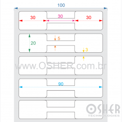 Etiqueta Adesiva BOPP Branco Brilhante Acril. 22g Joalheiro 90  x 20  (Gravatinha 30X20 + Filete no Meio 30X5) UN RET L100