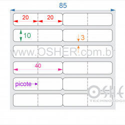 Etiqueta Adesiva BOPP Branco Fosco 40  x 10  x 2 Geminada (Corte Especial Picote 20+20L)