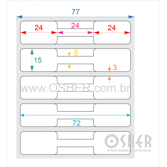 Etiqueta Adesiva BOPP Branco Fosco Acril. 22g Joalheiro 72  x 15  (Gravatinha 24X15 + Filete no Meio 24X5) UN RET L077