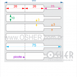 Etiqueta Adesiva BOPP Branco Fosco Acril. 22g Joalheiro 75  x 10  (Corpo 26+26X10 e Filete 23X3) Unica L080