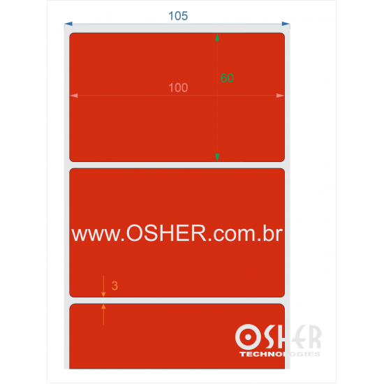 Etiqueta Adesiva Couchê 100  x 60  x 1 Chap Vermelho