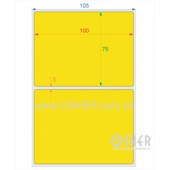 Etiqueta Adesiva Couchê 100  x 75  x 1 Chap Amarelo