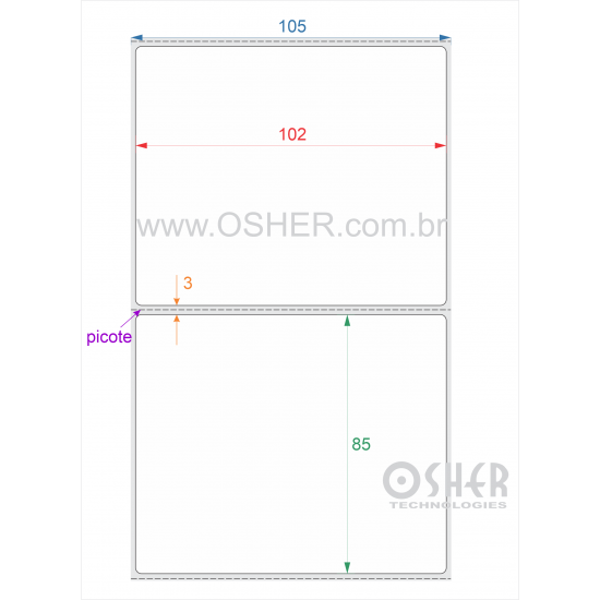 Etiqueta Adesiva Couchê 102  x 85  x 1 Picote