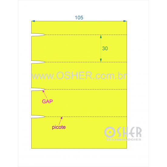 Etiqueta Adesiva Couchê 105  x 30  x 1 GE Sem Divisão Chap Amarelo Fluor