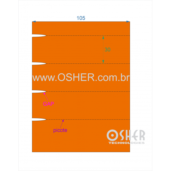 Etiqueta Adesiva Couchê 105  x 30  x 1 GE Sem Divisão Chap Laranja