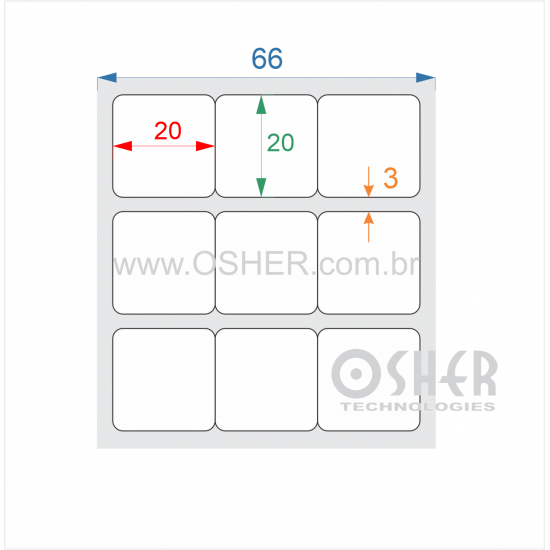 Etiqueta Adesiva Couchê 20  x 20  x 3 Geminada L066