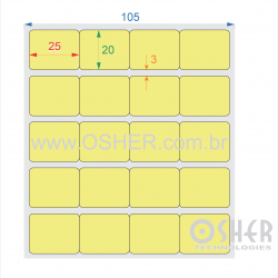 Etiqueta Adesiva Couchê  25   x 20  x 4 Geminada Chap Amarelo Claro