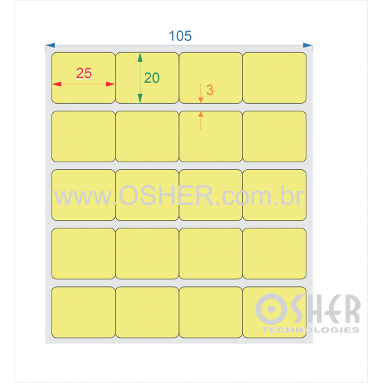 Etiqueta Adesiva Couchê  25   x 20  x 4 Geminada Chap Amarelo Claro