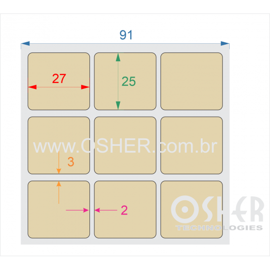 Etiqueta Adesiva Couchê 27  x 25  x 3 ESP2L Chap Bege Claro