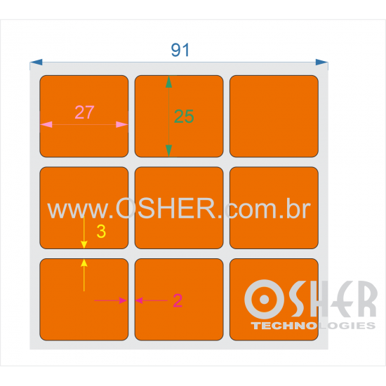 Etiqueta Adesiva Couchê 27  x 25  x 3 ESP2L Chap Laranja