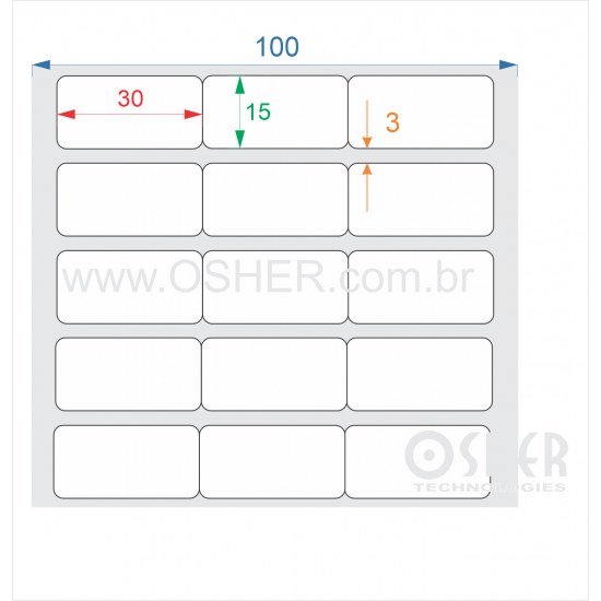 Etiqueta BOPP Branco Fosco 30  x 15  x 3 Geminada L100