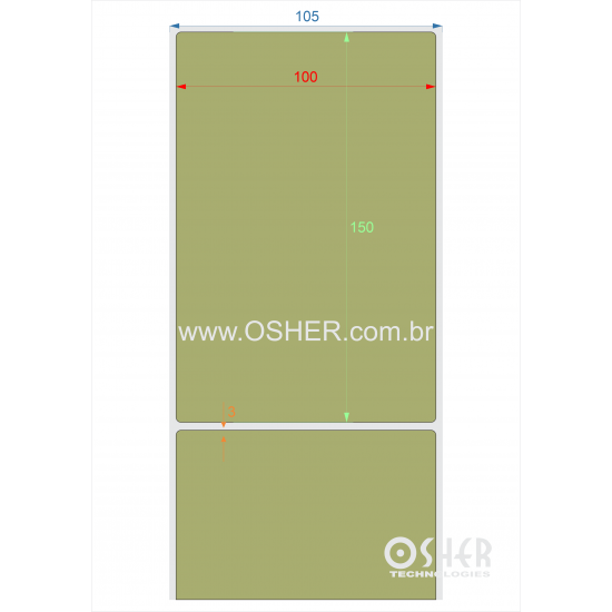 Etiqueta BOPP Branco Fosco Borr 100  x 150  x 1 Chap Verde Musgo