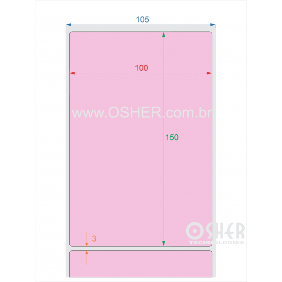 Etiqueta BOPP Branco Fosco Borr 100  x 150  x 1 Chap Rosa