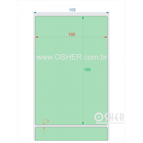 Etiqueta BOPP Branco Fosco Borr 100  x 150  x 1 Chap Verde Claro
