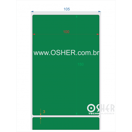 Etiqueta BOPP Branco Fosco Borr 100  x 150  x 1 Chap Verde