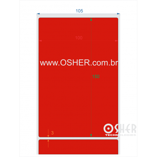 Etiqueta BOPP Branco Fosco Borr 100  x 150  x 1 Chap Vermelho