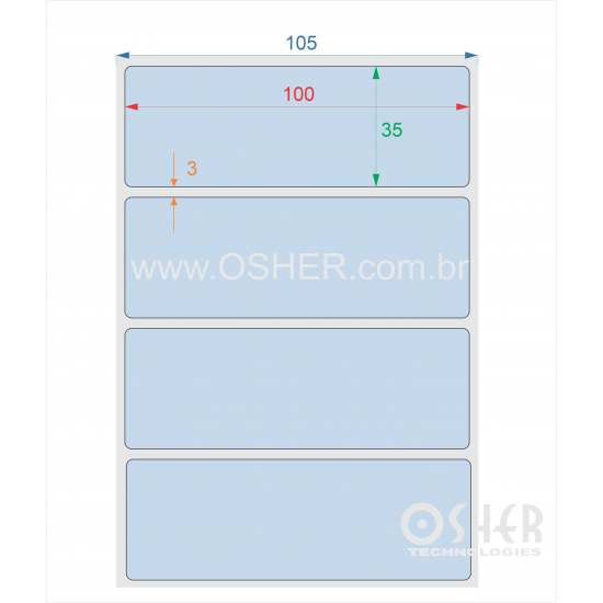 Etiqueta BOPP Branco Fosco Borr 100  x 35  x 1 Chap Azul