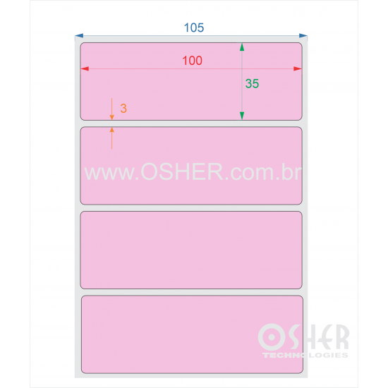 Etiqueta BOPP Branco Fosco Borr 100  x 35  x 1 Chap Rosa