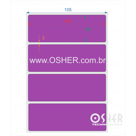 Etiqueta BOPP Branco Fosco Borr 100  x 35  x 1 Chap Roxo