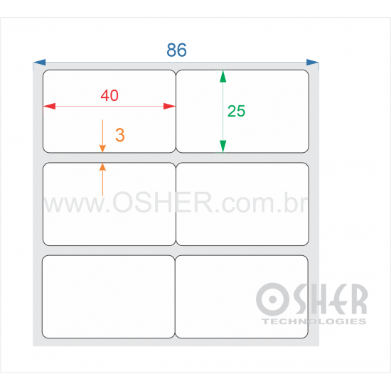 Etiqueta BOPP Branco Fosco Borr 40  x 25  x 2 Geminada L086