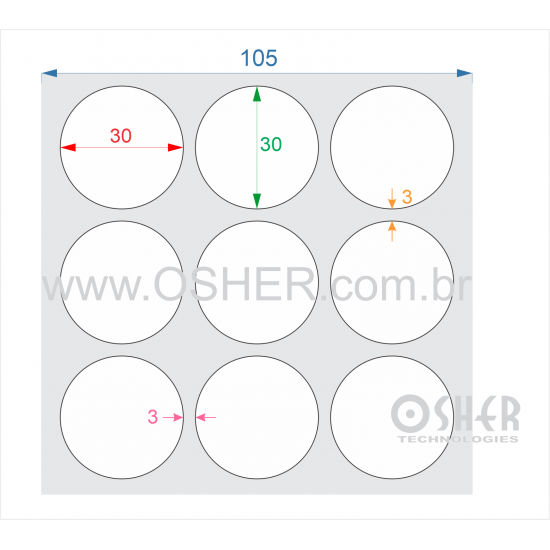 Etiqueta BOPP Branco Fosco Circular 30  x 30  x 3 ESP3L