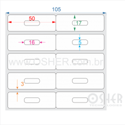 Etiqueta Poliester Branco Brilhante 50  x 17  x 2 Geminada (Corte Especial AEL 02 Retângulos 16X5 Centralizados)