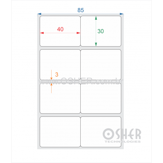 Etiqueta Poliester Cromo Fosco 40  x 30  x 2 Geminada L085