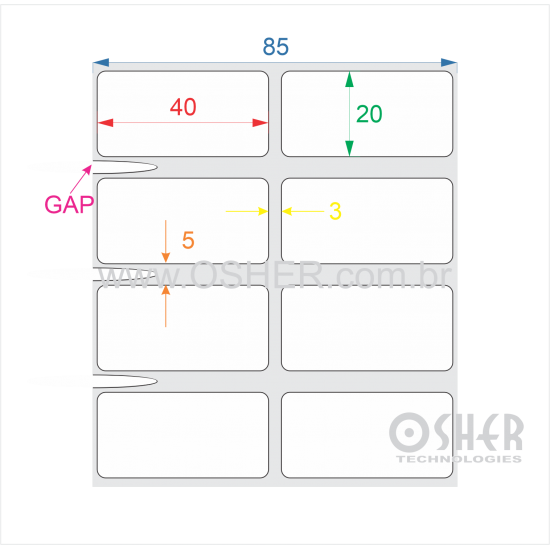 Etiqueta Poliester Prata Brilhante 40  x 20  x 2 GE ESP3L