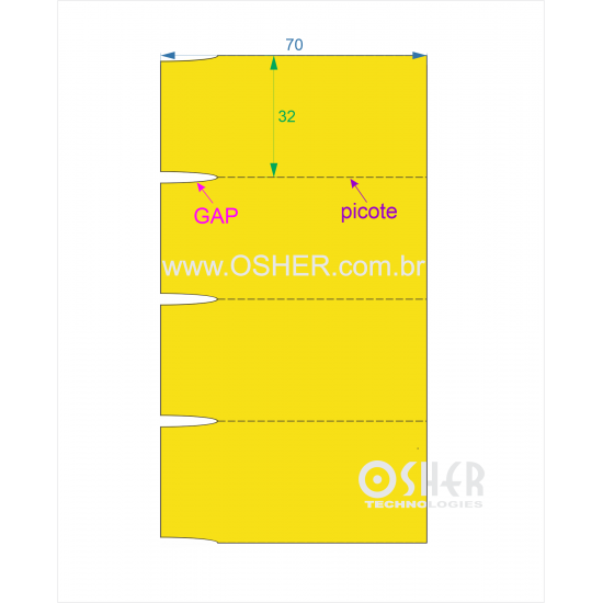 Etiqueta Sem Adesivo Couchê 170g L2 70  x 32  x 1 GE Sem Divisão Chap Amarelo