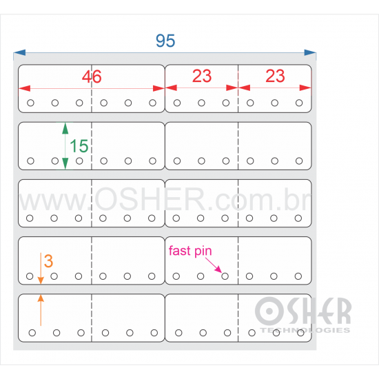 Etiqueta Adesiva BOPP Branco Fosco Acril. 22g Joalheiro Brinco 46  x 15  x 2 Geminada (Corpo 23+23X15 6 FPP) L095
