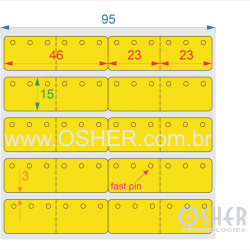 Etiqueta Adesiva BOPP Branco Fosco Acril. 22g Joalheiro Brinco 46  x 15  x 2 Geminada (Corpo 23+23X15 6 FPU) Chap Amarelo L095