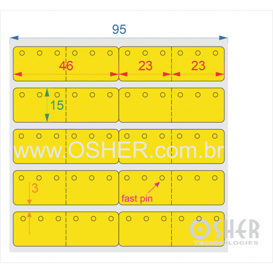 Etiqueta Adesiva BOPP Branco Fosco Acril. 22g Joalheiro Brinco 46  x 15  x 2 Geminada (Corpo 23+23X15 6 FPU) Chap Amarelo L095