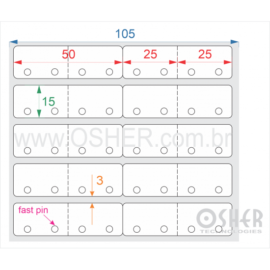 Etiqueta Adesiva BOPP Branco Fosco Acril. 22g Joalheiro Brinco 50  x 15  x 2 (Corpo 25+25X15 4 FPP) L105