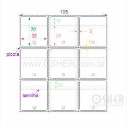 Tag Couchê Adesivo 32  x 35  x 3 FPP Serrilha No Liner 10+25H Picote ESP3L Picote ESP3H CLS L105