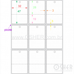 Tag Couchê Adesivo 32  x 47  x 3 FPU Meio Corte 28+19H Picote ESP3L Picote ESP3H CLS L105